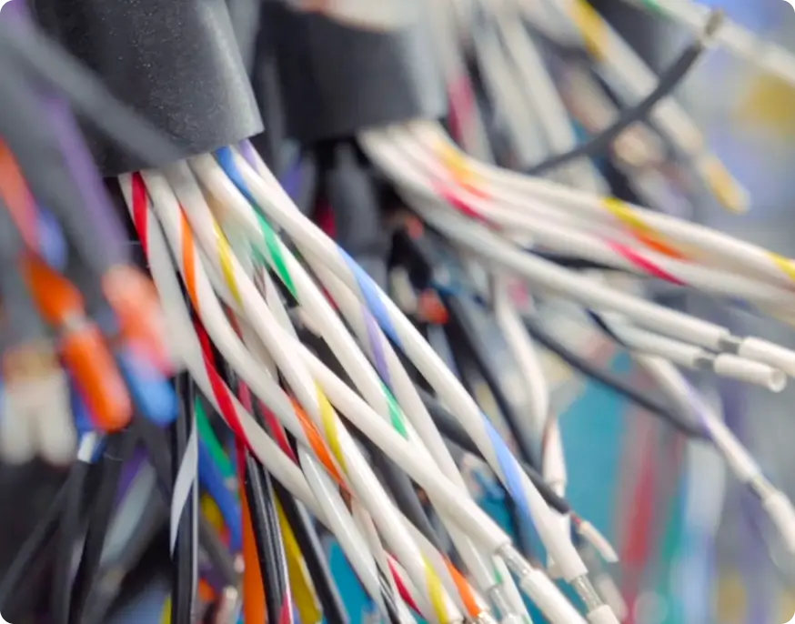 Multi-colored cable harnesses.